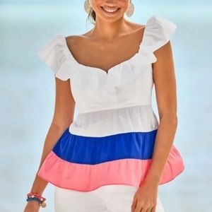 Lilly Pulitzer Emie Ruffle Top Resort White Color-Block Size 10 New